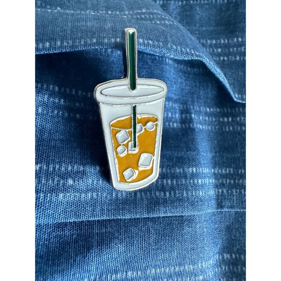ICED COFFEE Enamel Lapel Backpack Pin NEW - Picture 2 of 3